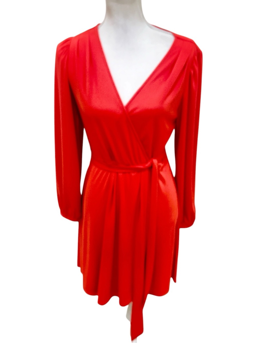 Ralph Lauren wrap Bright Coral jersey Knit dress with tie belt size 8 petite